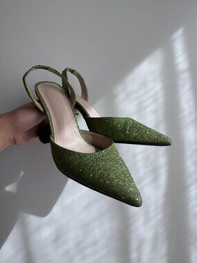 Cult Avenue Green Glitter Heels